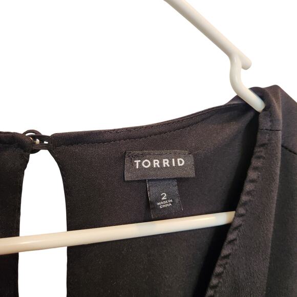 Torrid Mini Bubble Charmeuse Faux Wrap Dress Flutter Sleeves Party Black Size 2X - Picture 5 of 8